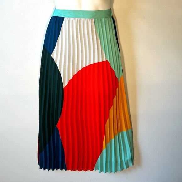 Skies are Blue SZ XS Color block pleated mid/maxi skirt Modern 80's Maximalism - Picture 1 of 9